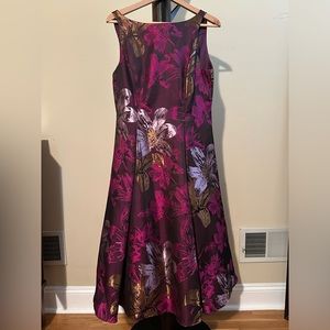 Adrianna Papell Metalic Floral A-Line Midi Dress Size 10